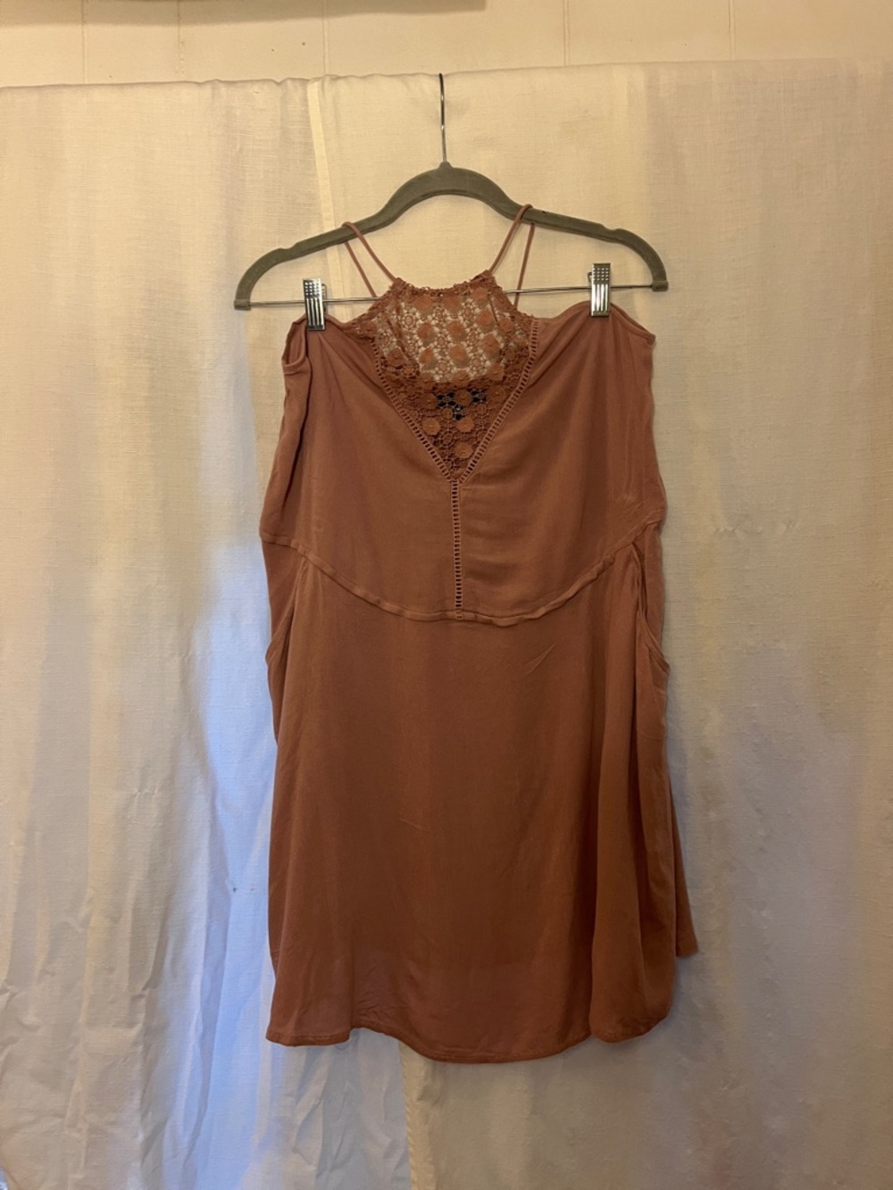 Kendall & Kylie Dusty Rose Lace-Trim Camisole Mini Shirt Dress